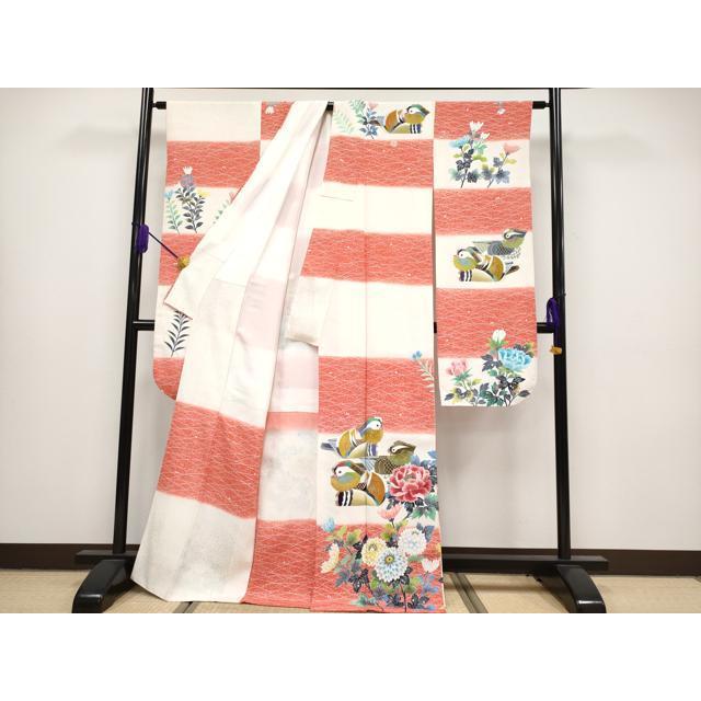 平和屋本店○極上 超大作 鴛鴦10羽 人間国宝・羽田登喜男 振袖・襦袢 