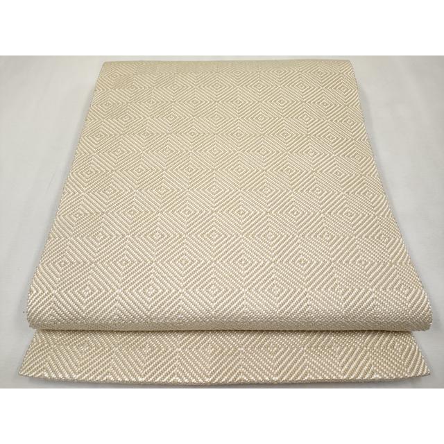平和屋本店●希少　伊兵衛織　工芸手織　八寸名古屋帯　入子菱　黒色×グレー　たとう紙付き　逸品4s022 平和屋本店○希少 伊兵衛織 工芸手織 八寸名古屋帯 入子菱 黒色×グレー