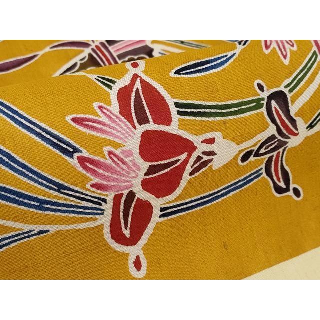 平和屋本店□希少 城間栄市 本場琉球紅型 九寸名古屋帯 紬