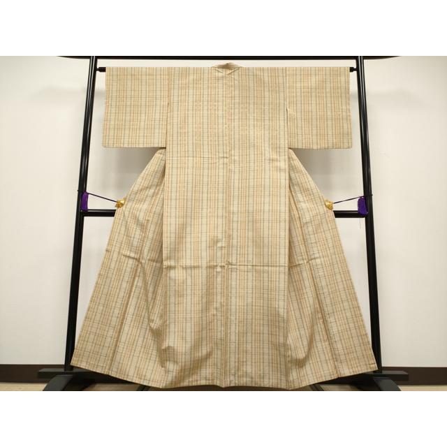 平和屋着物●花織　紬　格子　正絹　逸品　AABC9459ck 平和屋本店□極上 紬 花織 格子柄 逸品 CYAA2015s5