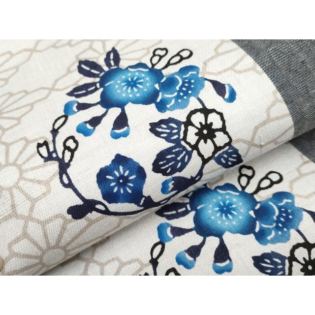 平和屋本店□最高級 城間栄順 本場琉球紅型 九寸名古屋帯 紬地 藍型 花
