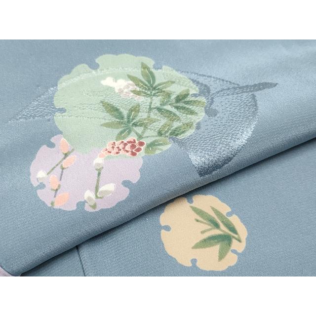 平和屋本店□上質な長襦袢 無双仕立て 雪輪兎草花文 湊鼠色