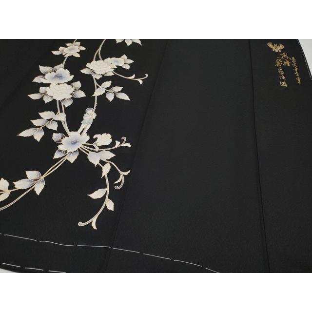 平和屋本店□極上 螺鈿工芸作家 佐野正喜 訪問着 小人 枝花文 黒地