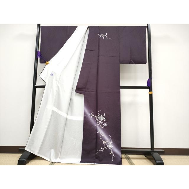 平和屋本店■極上　訪問着・長襦袢セット　総刺繍　花唐草菱文　暈し染め　銀糸　似せ紫色地　逸品　CYAA2796s5 平和屋本店□極上 訪問着・長襦袢セット 総刺繍 花唐草菱文 暈し染め