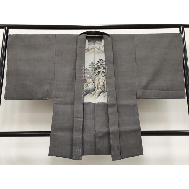 平和屋本店□極上 男性 本場結城紬 重要無形文化財 アンサンブル 色無地 黒 