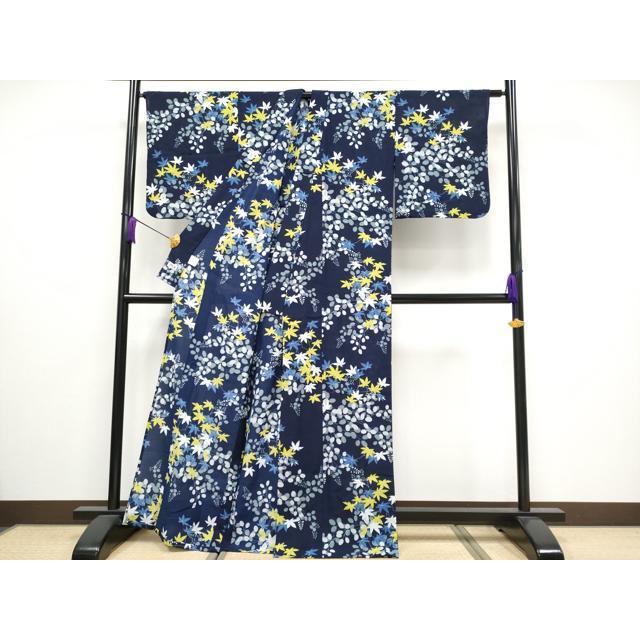 平和屋着物□極上 夏物 撫松庵 小紋・浴衣兼用 セオアルファ 枝葉文