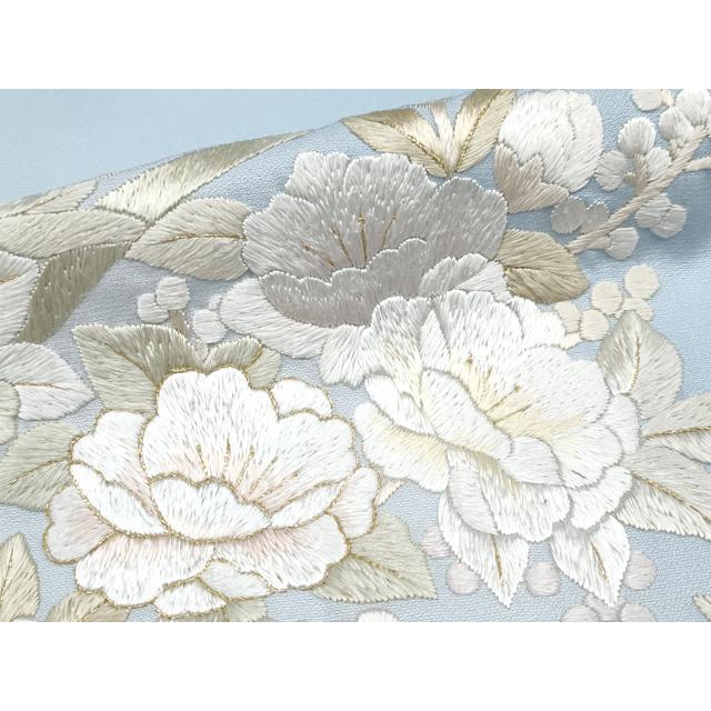 平和屋本店□最高級 訪問着 総手刺繍 舞花文 暈し染め 秘色色地