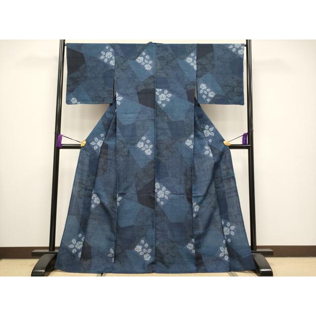 平和屋着物□極上 伝統工芸士 七代目 吉澤与市 紬 単衣 絞り 型染め 切 