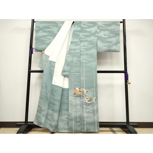 平和屋本店□極上 人間国宝・羽田登喜男 訪問着 鴛鴦 暈し染め 金銀