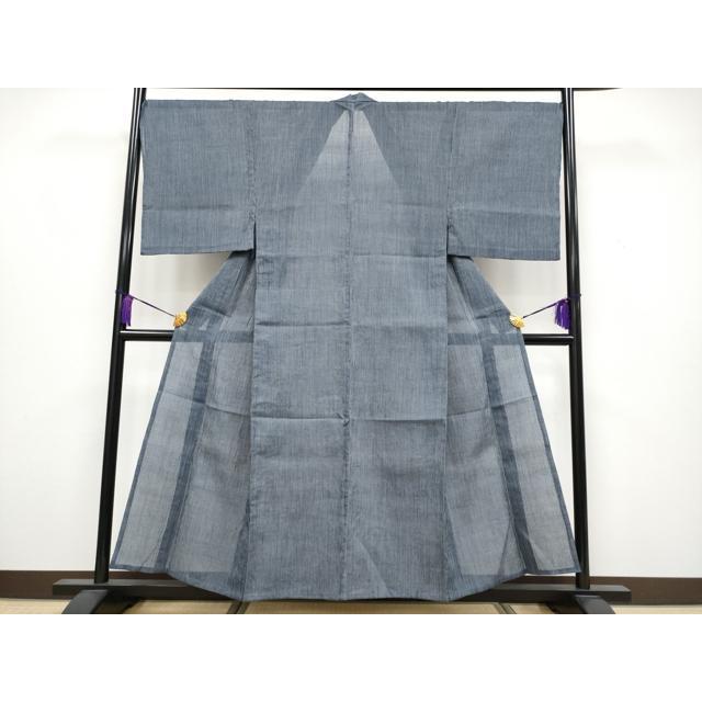 平和屋着物■極上　夏物　男性　本場小千谷ちぢみ　縞　藍鉄色地　麻　逸品　CYAA3907s5 平和屋着物□極上 夏物 男性 本場小千谷ちぢみ 縞 藍鉄色地 麻 逸品