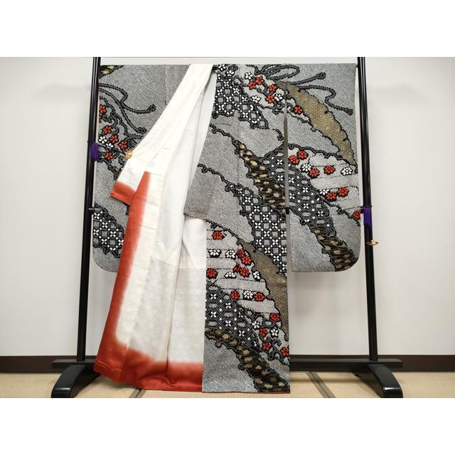 511z3☆振袖 古典柄 金駒刺繍 金彩 雪輪 桜 赤×紫☆美