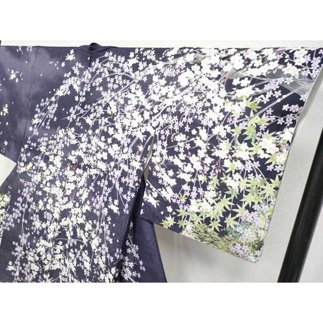 平和屋本店●極上　訪問着　富士山　枝垂れ桜　暈し染め　銀通し地　逸品　CYAA4052s6 平和屋本店○極上 訪問着 富士山 枝垂れ桜 暈し染め 銀通し地 逸品