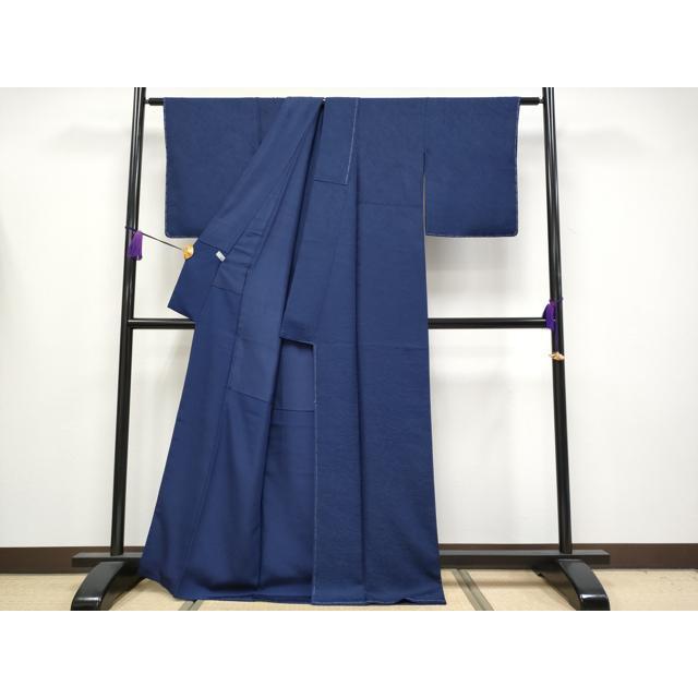 平和屋着物●極上　色無地　本藍染　霞地紋　鉄紺色地　逸品　未使用　CYAA4179s6 平和屋着物○極上 色無地 本藍染 霞地紋 鉄紺色地 逸品 未使用