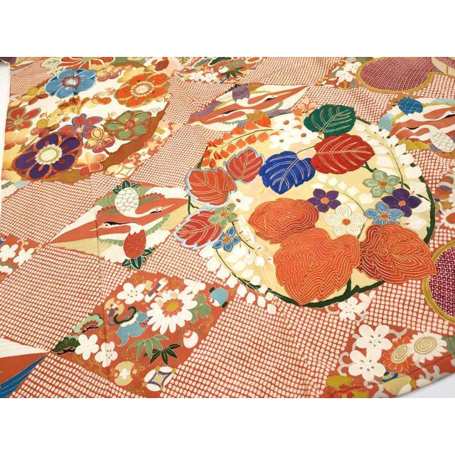平和屋着物●極上　アンティーク　大正ロマン　振袖　雪輪双鶴花丸文　黒地　金彩　逸品　CYAA4234s6_4