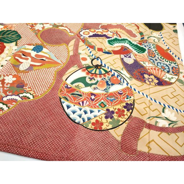 平和屋着物●極上　アンティーク　大正ロマン　振袖　雪輪双鶴花丸文　黒地　金彩　逸品　CYAA4234s6_5