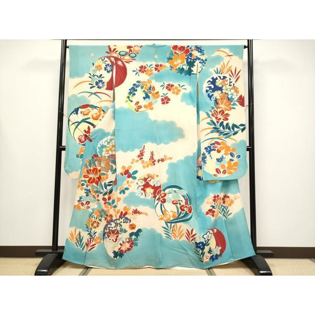 平和屋本店＊極上 夏物 アンティーク 大正ロマン 振袖 駒刺繍 絽縮緬