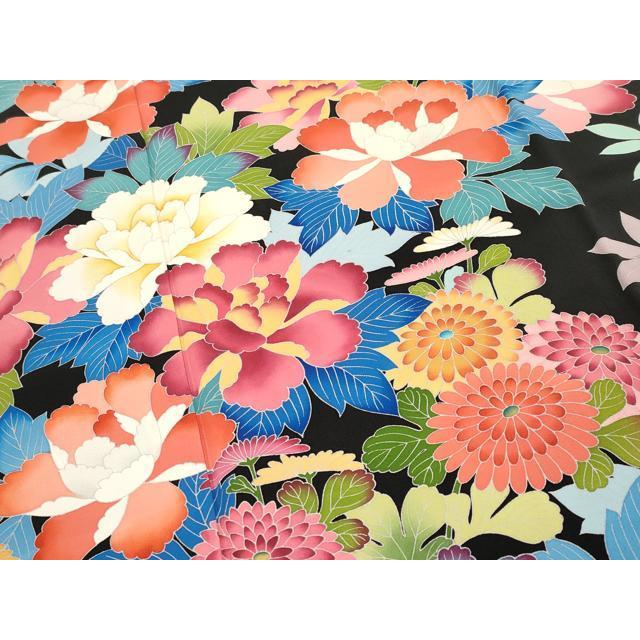 平和屋本店○極上 振袖 友禅 作家物 草花文 黒地 逸品 CYAA4481s6