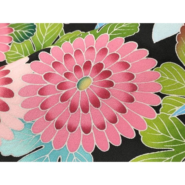 平和屋本店○極上 振袖 友禅 作家物 草花文 黒地 逸品 CYAA4481s6