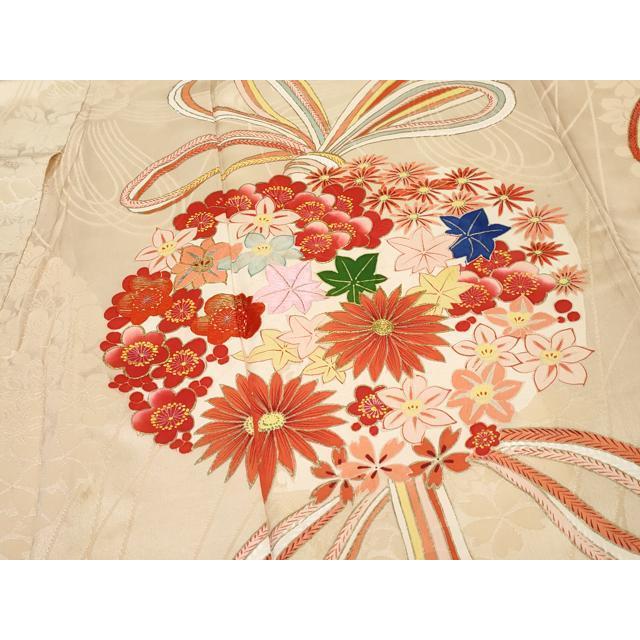 平和屋本店○極上 アンティーク 大正ロマン 振袖 駒刺繍 薬玉花文 金彩
