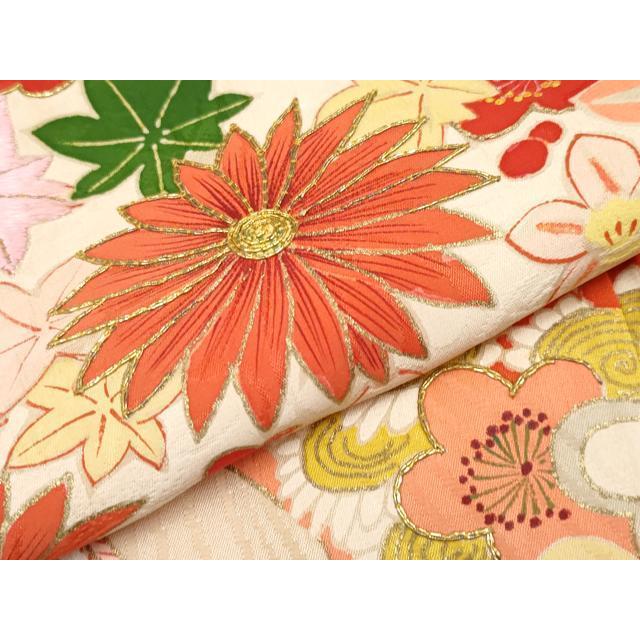 平和屋本店○極上 アンティーク 大正ロマン 振袖 駒刺繍 薬玉花文 金彩