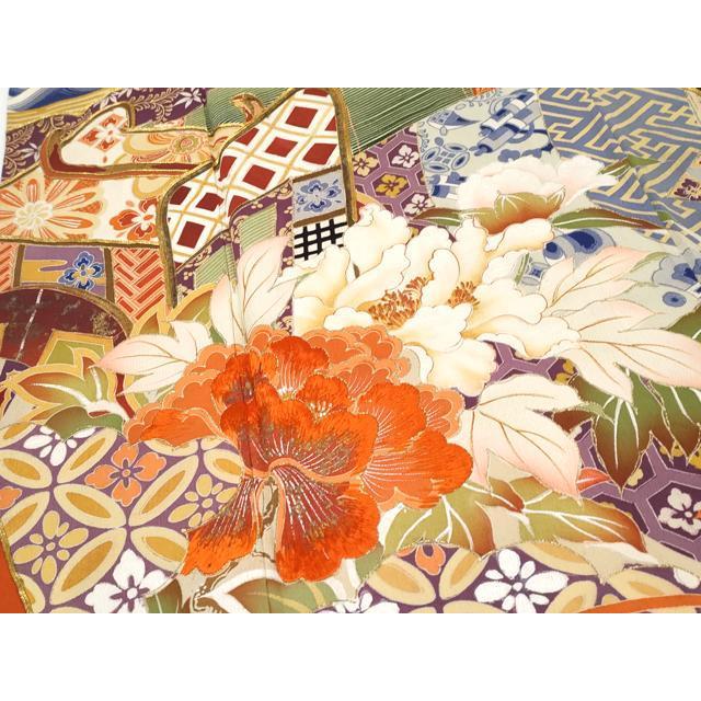 平和屋本店○極上 アンティーク 大正ロマン 振袖 駒刺繍 御所車吉祥花
