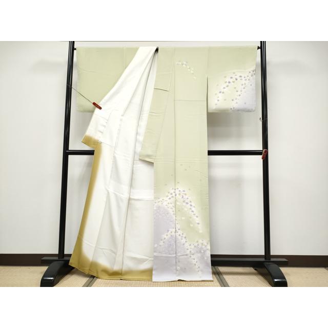 新品 湘南友禅内田芳光落款 正絹着物 ゆったりサイズ“彩を手に蔦”訪問着R+13 平和屋着物○極上 湘南友禅 内田芳光 訪問着 花煌路 暈し染め 金彩