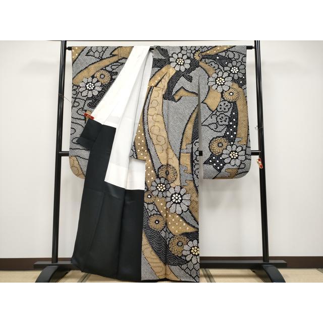平和屋本店●極上　振袖　総絞り　束ね熨斗花文　黒地　金彩　逸品　CYAA4643s6 平和屋本店○極上 振袖 総絞り 束ね熨斗花文 黒地 金彩 逸品