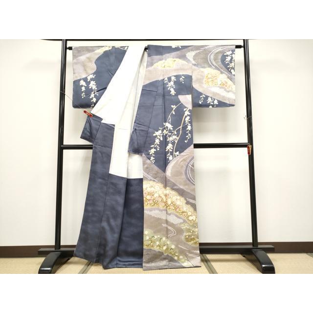 平和屋着物●極上　十日町 名門青柳高級ブランド　大喜百花　訪問着　駒刺繍　絞り　雪輪枝花文　金彩　褐色地　逸品　CYAA4713s6_1