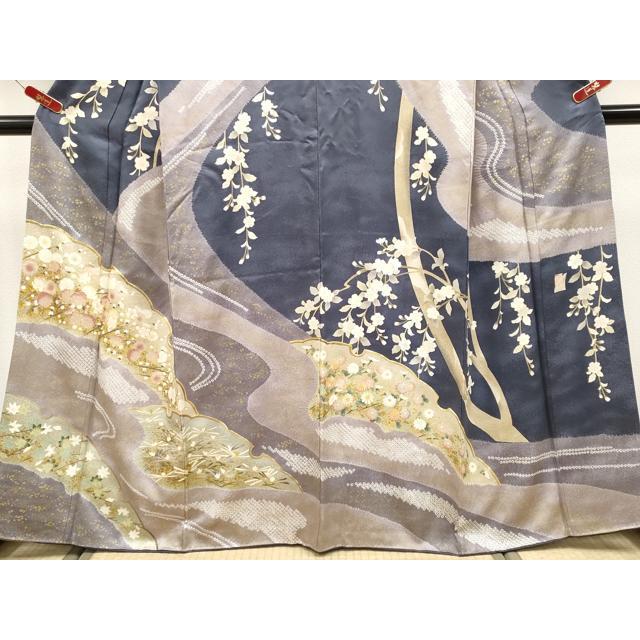 平和屋着物●極上　十日町 名門青柳高級ブランド　大喜百花　訪問着　駒刺繍　絞り　雪輪枝花文　金彩　褐色地　逸品　CYAA4713s6_3