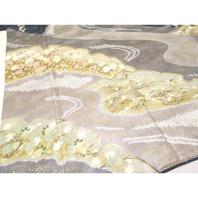 平和屋着物●極上　十日町 名門青柳高級ブランド　大喜百花　訪問着　駒刺繍　絞り　雪輪枝花文　金彩　褐色地　逸品　CYAA4713s6_5