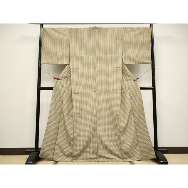 平和屋着物●極上　本塩沢　やまだ織　格子柄　平賀則子作　証紙付き　逸品　CYAA4804s6