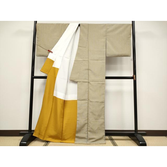 平和屋着物●極上　本塩沢　やまだ織　格子柄　平賀則子作　証紙付き　逸品　CYAA4804s6
