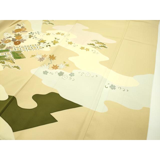 平和屋本店■極上　創業460年・千總　訪問着　駒刺繍　道長草花文　飴色地　逸品　CZAA1320s5