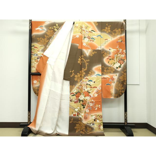 平和屋本店□極上 創業460年・千總 振袖 駒刺繍 御所車鴛鴦飛鶴花文 暈