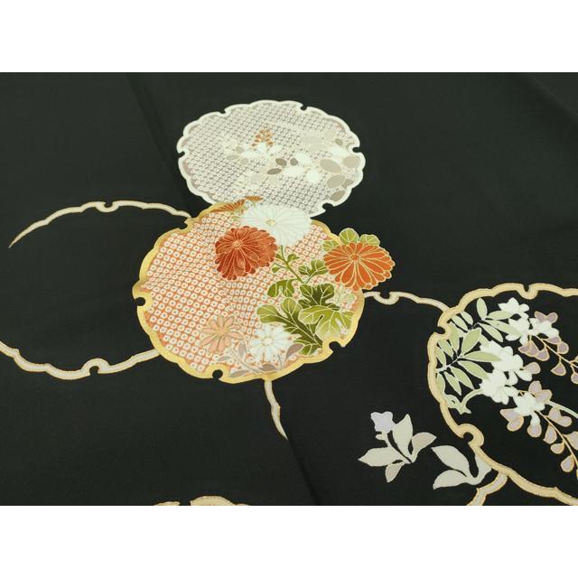 平和屋本店□極上 銀座 越後屋 訪問着 刺繍 雪輪草花文 黒地 金彩 伊と