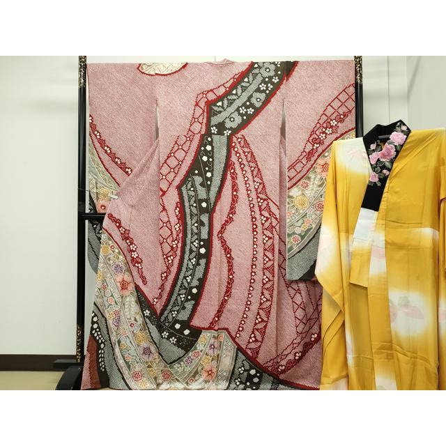 Atelier様 正絹　総絞り　振袖　長襦袢 平和屋本店□極上 振袖・長襦袢セット 総絞り 草花文 金彩 半衿刺繍