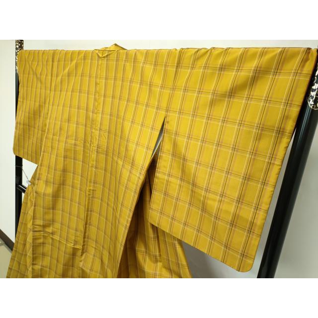 平和屋本店□極上 本場黄八丈 平織 紬 格子柄 三越扱い 逸品