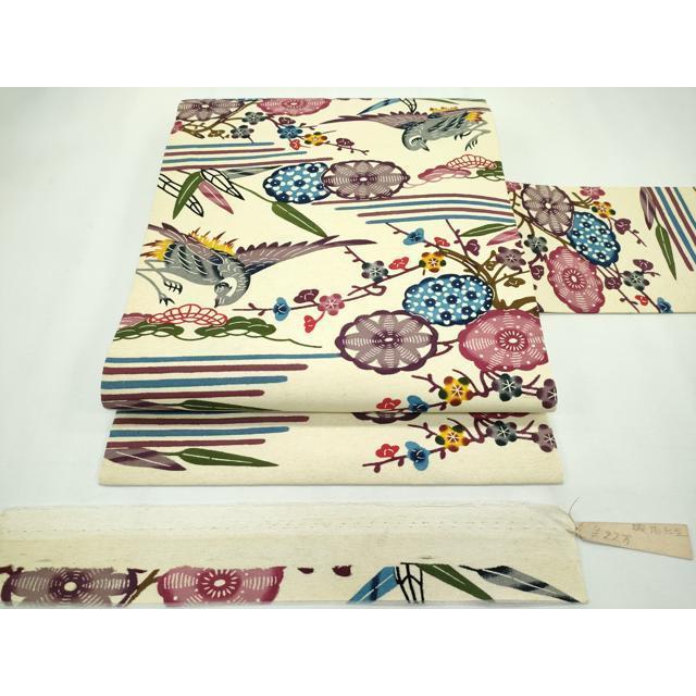 平和屋本店■極上　城間紅型　全通柄　九寸名古屋帯　松竹梅飛鶴文　上代22万　反端付き　逸品　未使用　CZAA2439s5 平和屋本店□極上 城間紅型 全通柄 九寸名古屋帯 松竹梅飛鶴文 上代22