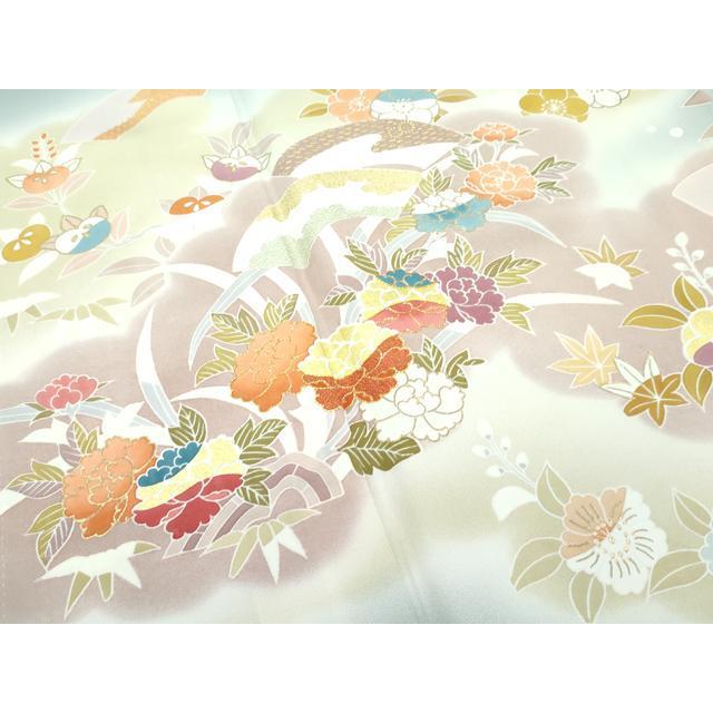 平和屋本店■極上　創業460年・千總　訪問着　駒刺繍　雲取り草花文　暈し染め　金彩　深川鼠色地　逸品　CZAA2837s5