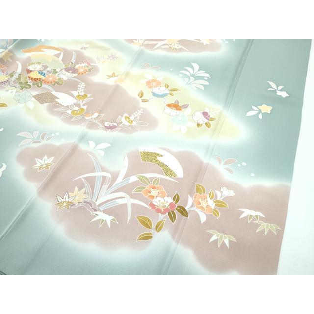 平和屋本店■極上　創業460年・千總　訪問着　駒刺繍　雲取り草花文　暈し染め　金彩　深川鼠色地　逸品　CZAA2837s5