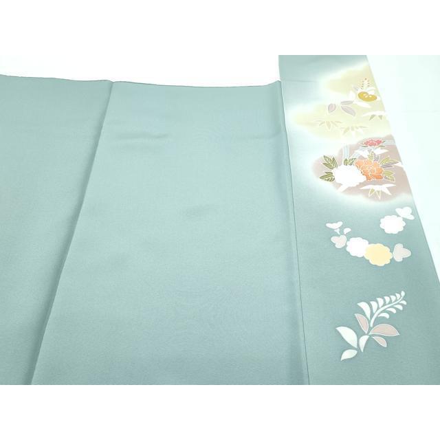 平和屋本店■極上　創業460年・千總　訪問着　駒刺繍　雲取り草花文　暈し染め　金彩　深川鼠色地　逸品　CZAA2837s5