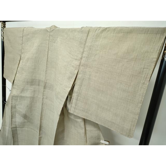 平和屋着物□極上 夏物 本場小千谷ちぢみ 色無地 利休茶色 証紙付き