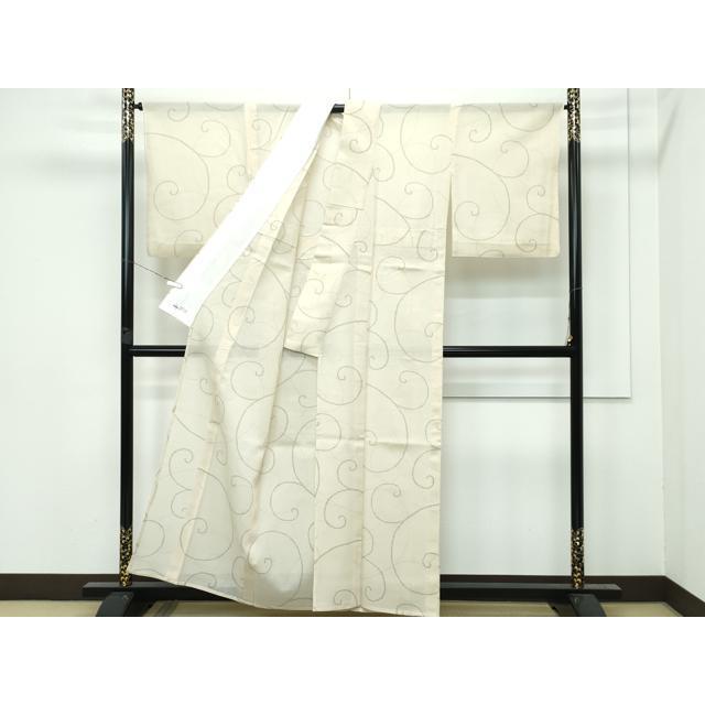 平和屋本店■極上　夏物　夏結城　結城縮　はたおり娘　唐草文　砥粉色地　やまと誂製　証紙付き　逸品　CZAA3158s5 平和屋本店□極上 夏物 夏結城 結城縮 はたおり娘 唐草文 砥粉色地
