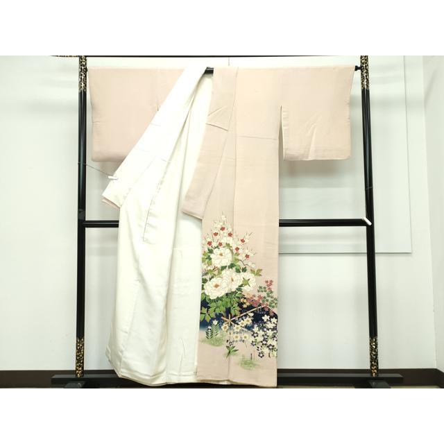 平和屋本店■極上　浦野理一　金彩友禅　色留袖　草花文　金彩　鬼しぼ縮緬　白茶色地　逸品　CZAA3327s5 平和屋本店□極上 浦野理一 金彩友禅 色留袖 草花文 金彩 鬼しぼ縮緬