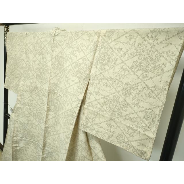 平和屋着物□極上 本場結城紬 重要無形文化財 単衣 80亀甲 草花菱文