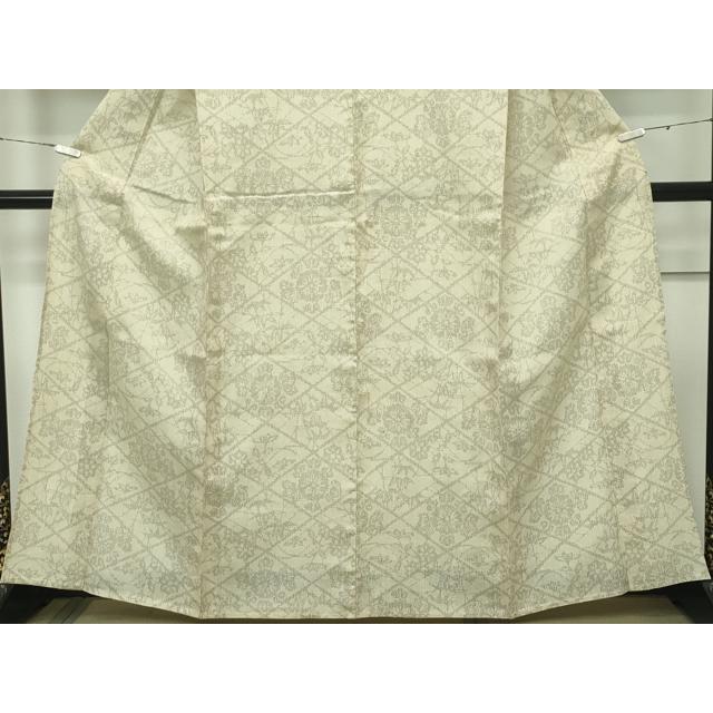 平和屋着物▽本場結城紬　重要無形文化財　単衣　80亀甲　草花文　若葉色地　正絹　逸品　AABH2217jh 平和屋着物□極上 本場結城紬 重要無形文化財 単衣 80亀甲 草花菱文