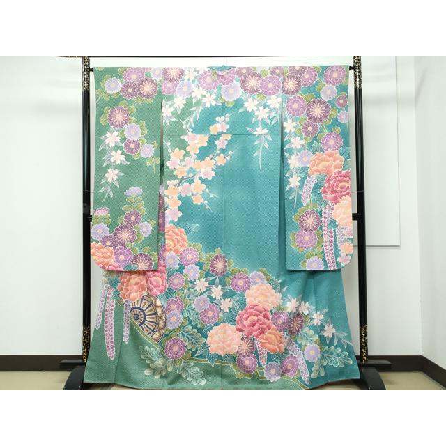 平和屋本店■極上　名門　藤娘きぬたや・総絞り　振袖　花車文　逸品　CZAA4091s5 平和屋本店□極上 名門 藤娘きぬたや・総絞り 振袖 花車文 逸品