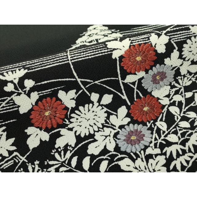 正絹 縮緬 墨黒(柔らかな黒地） 宝尽くし 袷 付け下げ日本刺繍 手刺繍 極美品 平和屋本店□極上 九寸開き名古屋帯 刺繍 御所解文 黒地 金糸 鬼しぼ