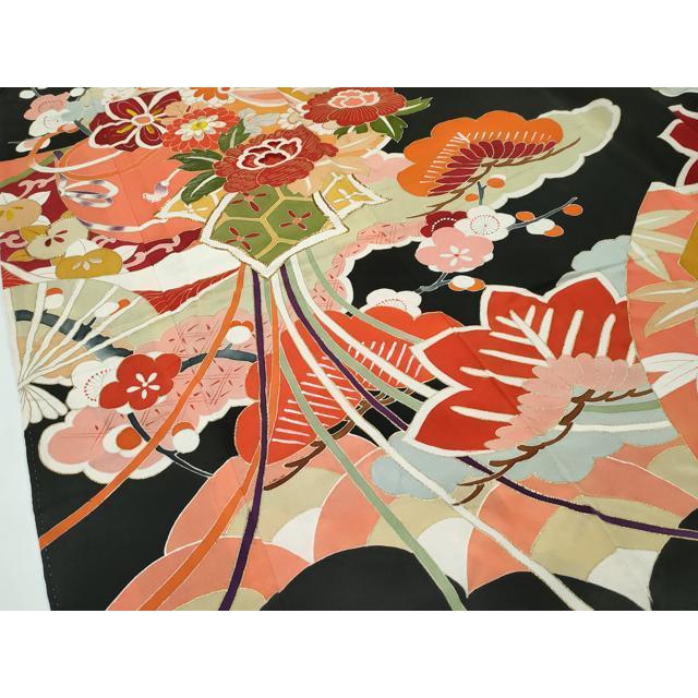 平和屋着物●極上　アンティーク　大正ロマン　小振袖　地紙草花文　金彩　青緑色地　逸品　CZAA4552s6 平和屋着物○極上 アンティーク 大正ロマン 小振袖 地紙草花文 金彩 青