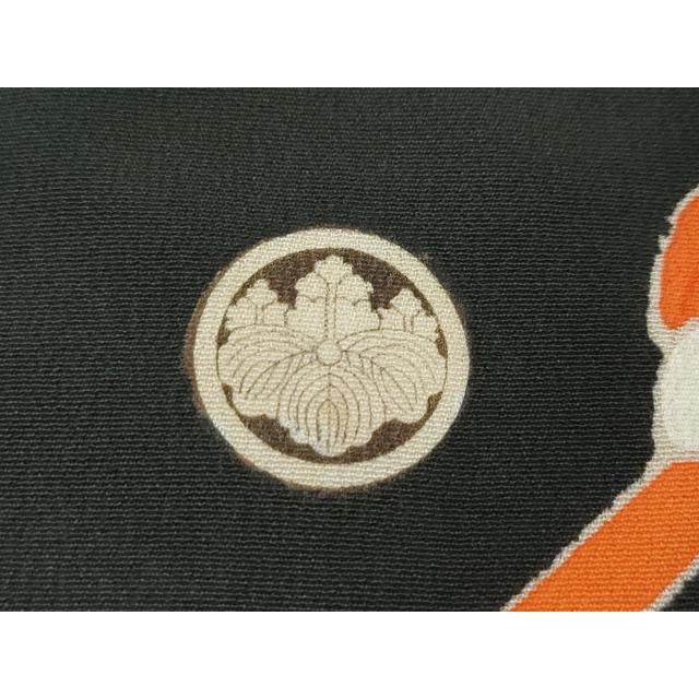 平和屋本店●アンティーク　大正ロマン　振袖　駒刺繍　檜扇松竹梅文　黒地　金彩　正絹　逸品　CABG5231ut 平和屋着物○極上 アンティーク 大正ロマン 振袖 駒刺繍 松竹梅檜扇花